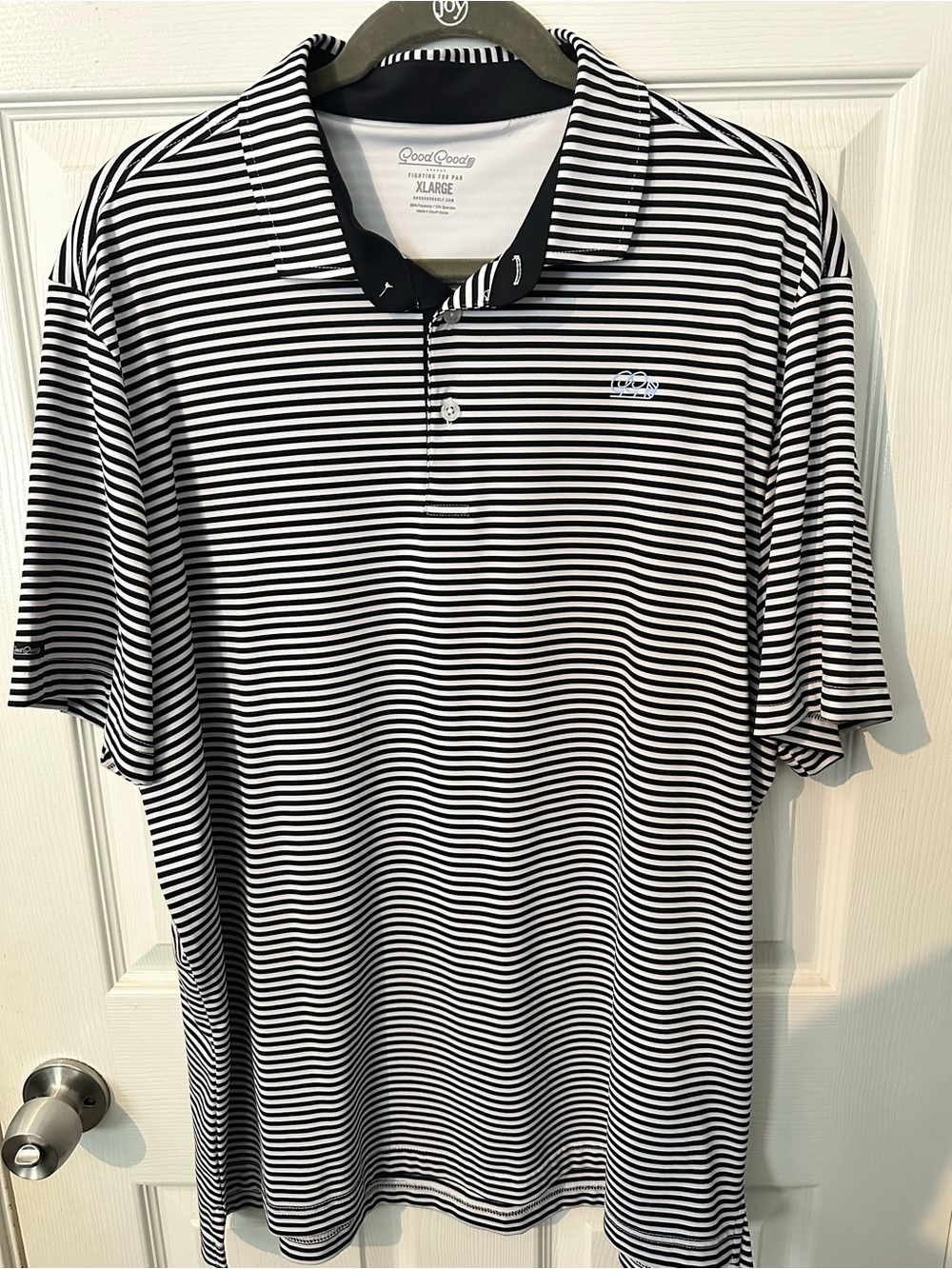 Men's Black & White Striped Polo by GoodGood